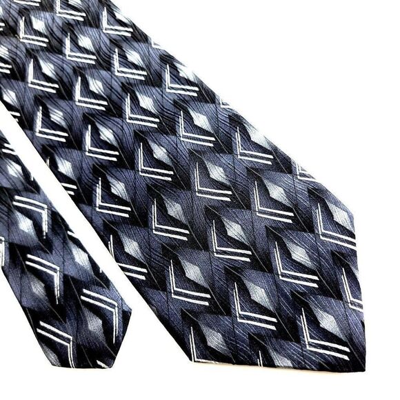 Stafford Gray Blue Abstract Jacquard Print Wide‎ Silk Tie - Picture 1 of 6